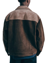 Menās Two-Tone Vintage Style Brown Suede Leather Jacket